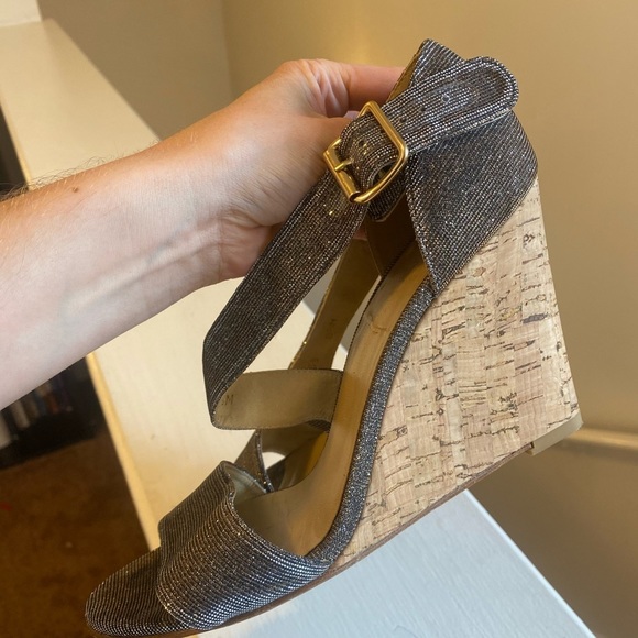 Stuart Weitzman Glitter Metallic Open Toe Wedges Sandals Gold Silver 8.5 $290 - Picture 9 of 9